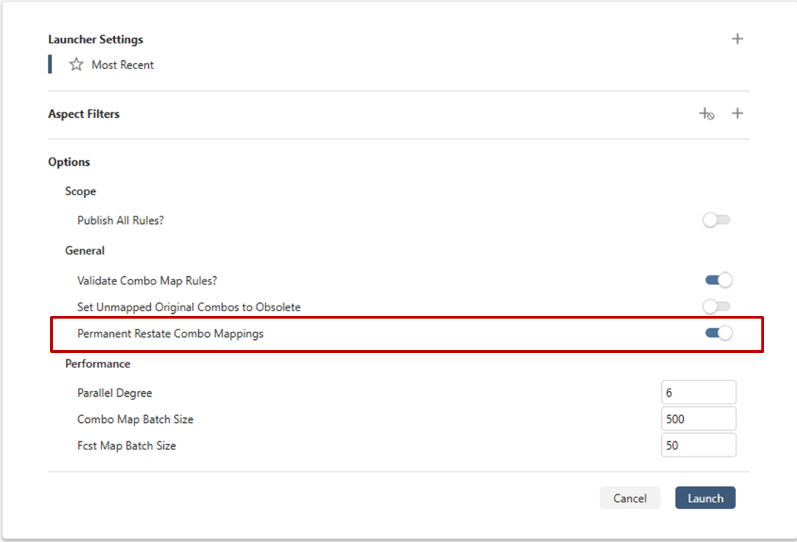 Launcher Form for Publish Combo Mappings